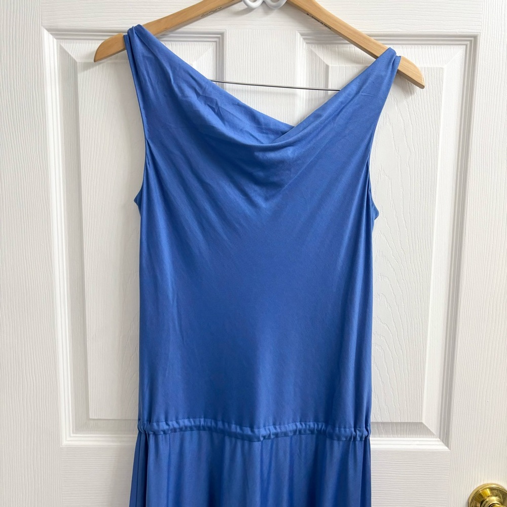 Diane von Furstenberg Silk Maxi Dress Size 6 Waist Tie Drape Neck Blue - Picture 6 of 8
